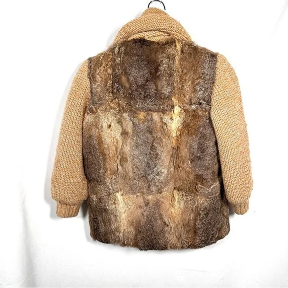1980s Vintage Niki Rabbit Fur Knit Jacket Scarf Pom Pom Small - Picture 11 of 12